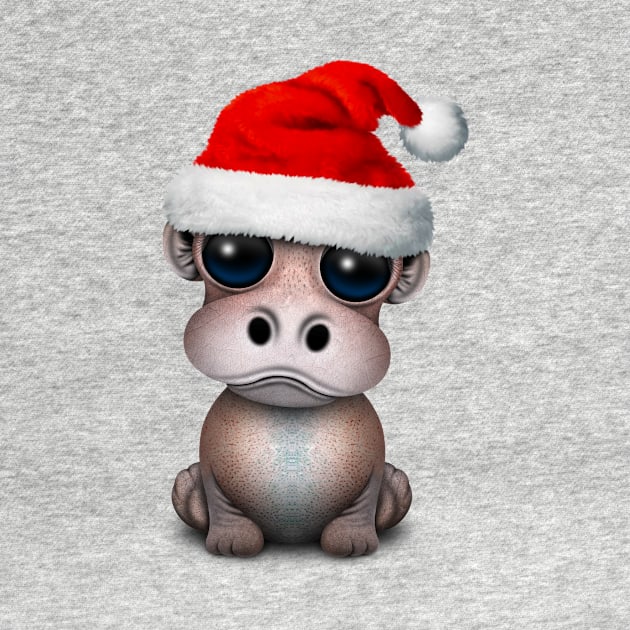 Baby Hippo Wearing a Santa Hat by jeffbartels